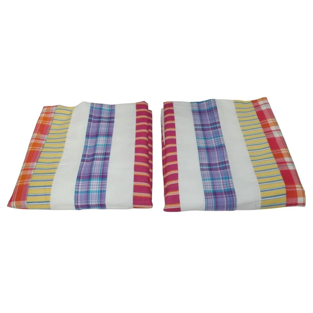 Linens N Things Havana King Pillowcases Shams Cotton Madras Patchwork Plaid Prep